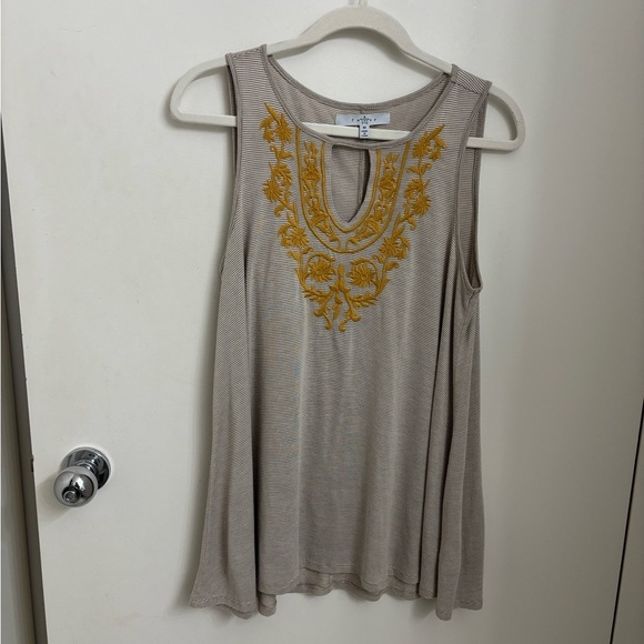 Fever Tops - Tank with keyhole neckline and embroidery